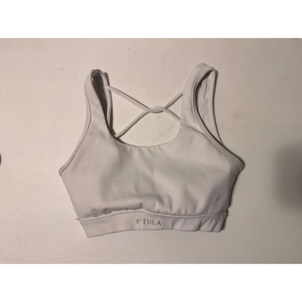Ptula Womens White Strappy Crisscross Back Athletic Sports Bra Size‎ XS
